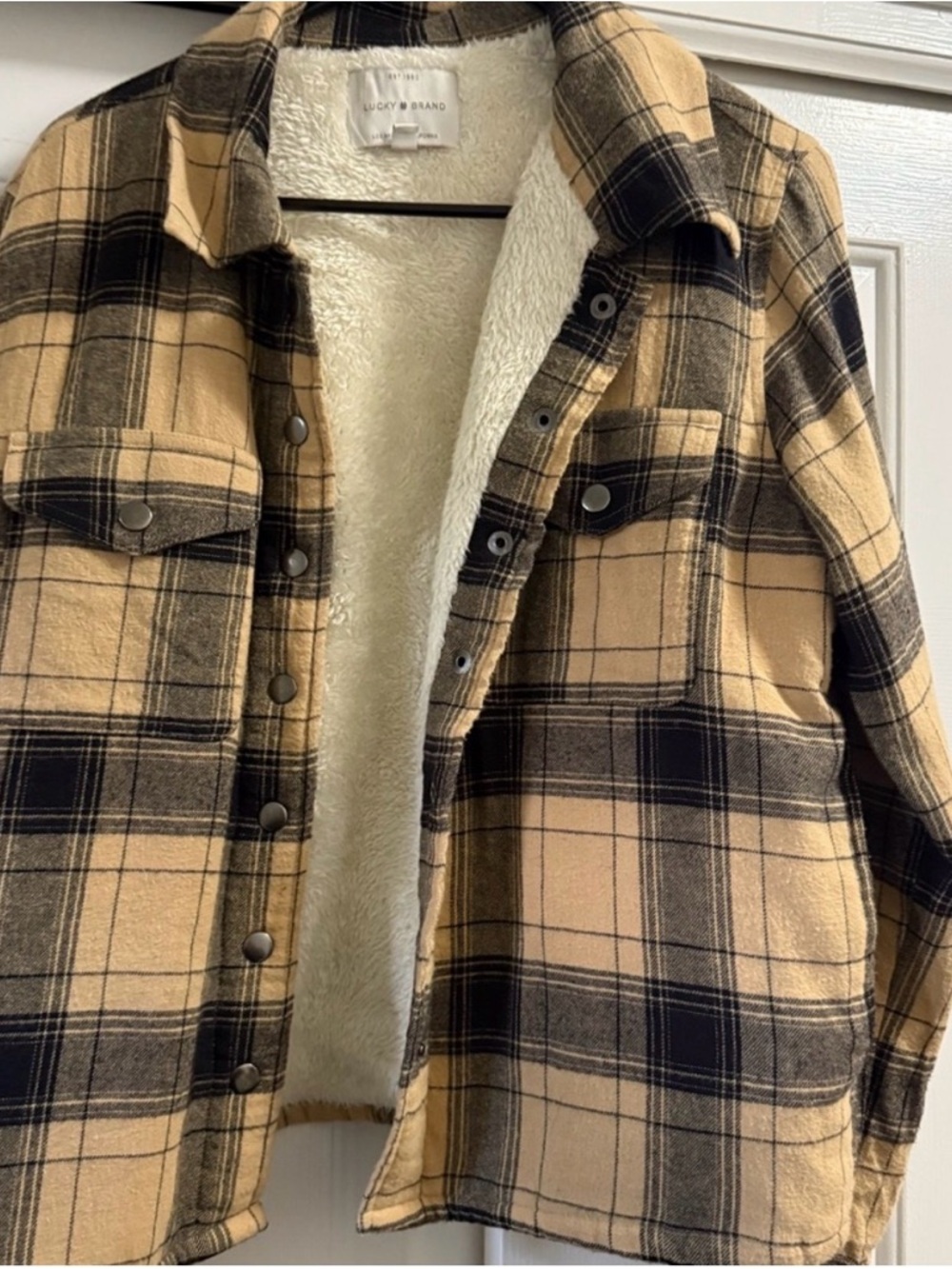 Lucky Brand Women's Yellow & Black Plaid Sherpa-Lined Shacket
